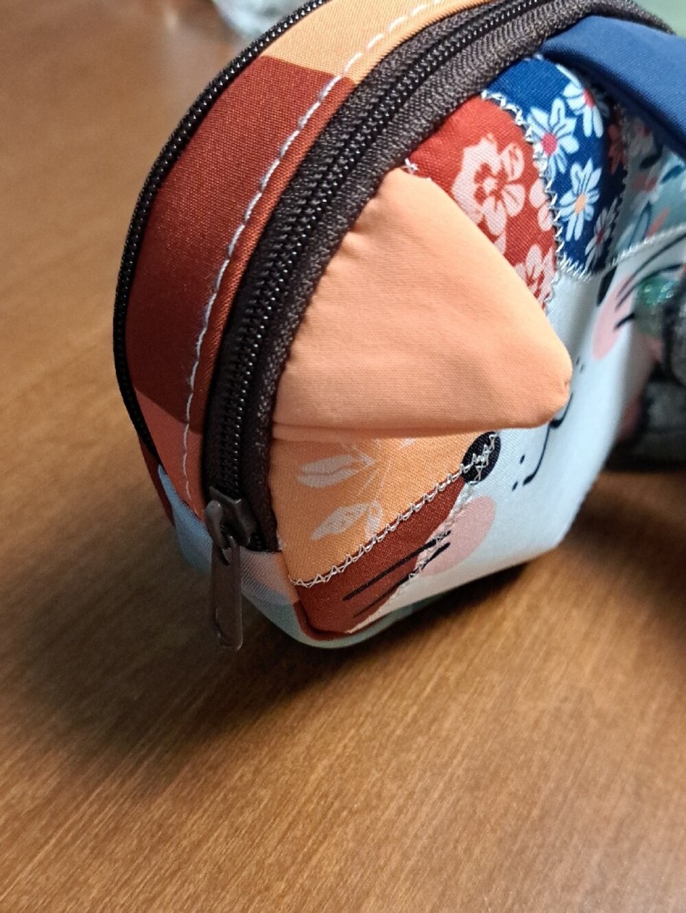 Patchwork Cat Coin Purse - Blue & Peach NWOT - Picture 2 of 5